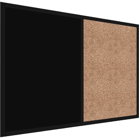 Tableau COMBI liège noir / à craie noir magnétique 90x60cm cadre en bois laqué noir