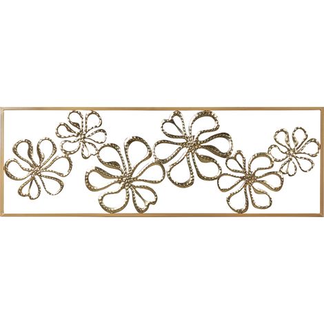 Decoración moderna de pared arte de hierro 90 x 31 cm pieza decorativa hecha a mano diseño floral dorado Cerium (1/5)