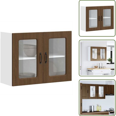 Armadio in legno - vidaXL Pensile da Cucina con Porta in Vetro Kalmar Rovere Marrone - Armadio con porte