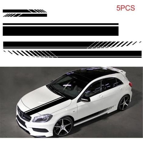 pair 5 pièces universel noir voiture course corps côté bande jupe toit capot autocollant autocollant pour toutes les voitures PVC décal