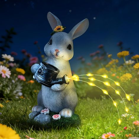 1 Statue Lapin Solaire, Résine Imperméable, Arrosoir Lumineux, Décoration Jardin Intérieur (1/5)