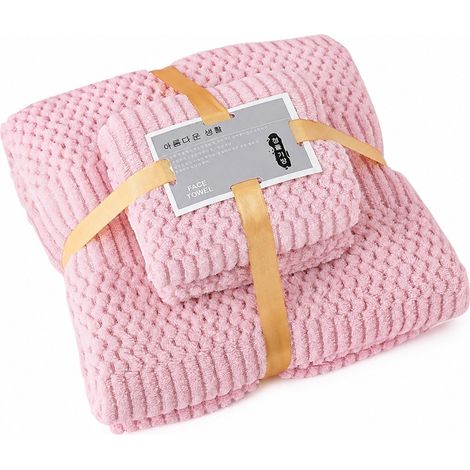 Ensemble de serviettes de bain, polaire corail, séchage rapide, ultra-absorbantes, douces, roses (1/4)
