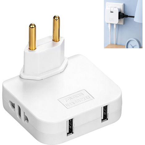 Adaptateur Multiprise Plat, Multiprise Plate 2 Ports USB, Prise Plate Derrière Meuble 4 en 1, 2 Prises 220V + 2 USB, Adaptateur Européen et Américain Tête Pivotante 180°, pour TV Lit Canapé Meubles (1/5)