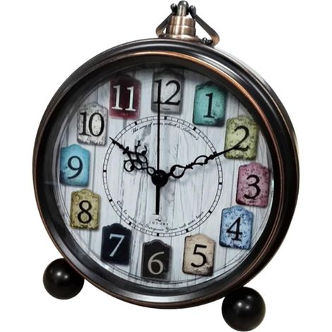 Réveil Rétro en Métal Bronze, Petite Horloge de Table Ronde Silencieuse, Réveil de Bureau sans Pile pour Chambre et Décoration Intérieure (1/5)