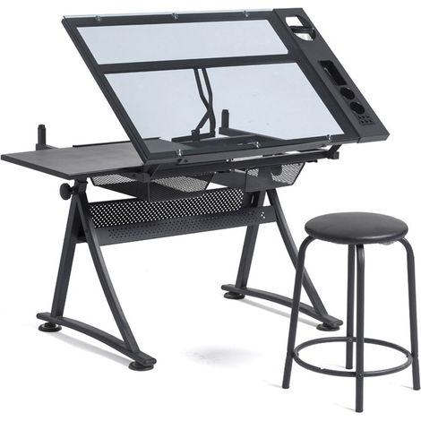 Lykke Zeichentisch mit Glasoberfläche und Hocker