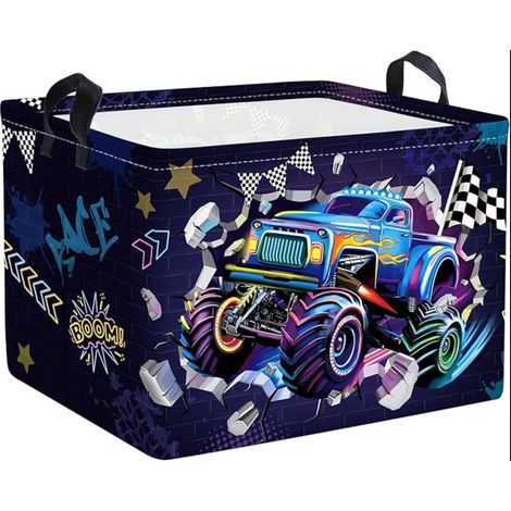 Panier Rangement Bébé Voiture Corbeilles à Linge Pliable Garçon Vêtements Boite Rangement Jouets Salle Bain Chambre Coucher Monstre 3D 40x30x30 cm (1/5)