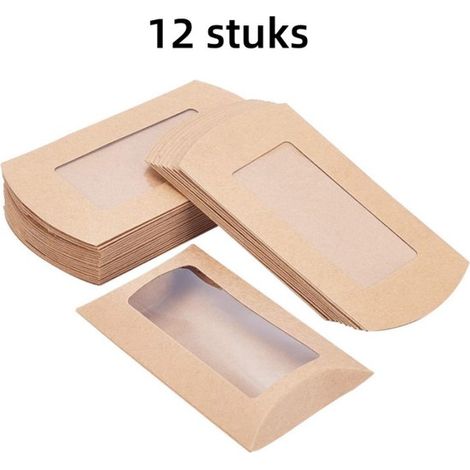 12 scatole gondola in carta kraft con finestra di visualizzazione, scatole regalo, scatole per cioccolatini per Natale, San Nicola, compleanno, matrimonio, Pasqua (14 x 7 x 4 (1/5)