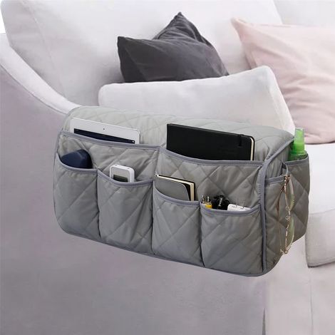 Rutschfester Sofa-Armlehnen-Organizer mit 14 Taschen, für Handy, Fernbedienung, Zeitschriften, Brillen, iPad (grau)