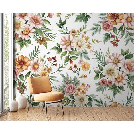 Papier peint fleuri - millefleurs champêtre frais - 150 x 250 cm (1/2)