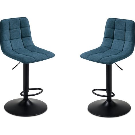 Sgabello girevole in tessuto Blu gambe metallo KATERINE 2 pezzi (1/5)