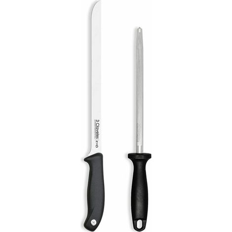 Set di coltello per prosciutto e acciaino 3 Claveles Evo 25 cm 2 Pezzi (1/4)