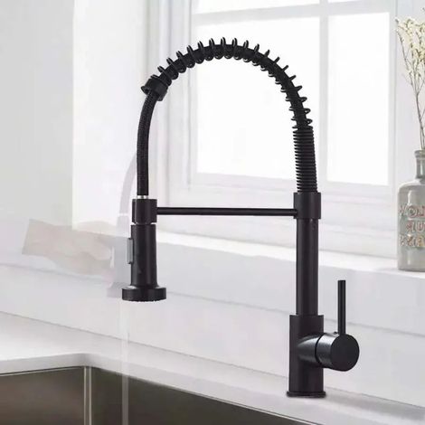 Robinet de Cuisine avec Douchette Extractible Inox et Laiton Noir (1/2)