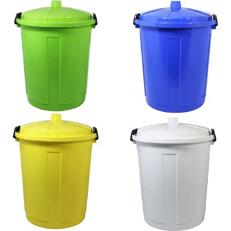 Set di 4 bidoni 50 litri grandi pattumiere per la raccolta differenziata giallo bianco blu verde casa contenitori con chiusura antiodori e randagismo cucina terrazzo giardino (1/5)