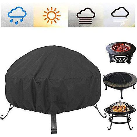 Housse ronde pour foyer extérieur - Robuste, imperméable, anti-UV, coupe-vent et anti-poussière - Housse noire pour foyer au gaz de terrasse (1/3)