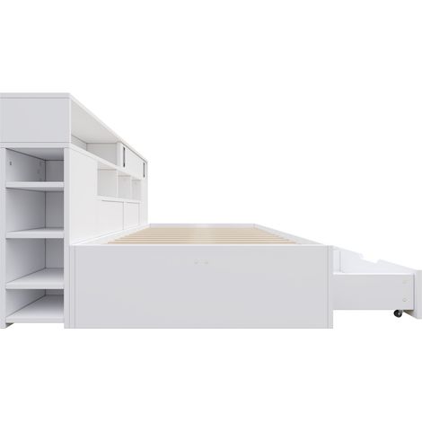 Letto da giorno 140x200 cm con contenitore, MDF bianco, 2 cassetti, senza materasso, HOMVRA (1/5)