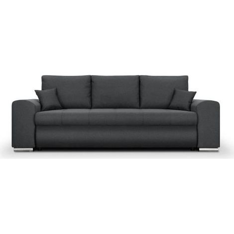 Canapé convertible avec coffre de rangement 3 places - INDIAN - Tissu gris foncé et pieds chrome - L250xH88xP98cm (1/5)
