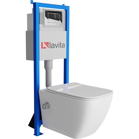 Bâti-support Lavita LAV 101 à 40 cm + WC Parana sans bord + plaque de commande LAV 200.1.2 chrome Kit complet WC (1/5)
