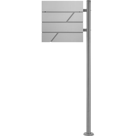 ECD Germany Standbriefkasten mit Zeitungsfach, Briefkasten mit Pfosten, Standfuß freistehend, Briefkastenanlage Briefkastenständer Silber Edelstahl, Postkasten Hellgrau Edelstahl pulverbeschichtet