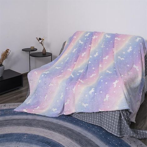 Couverture en peluche ultra douce et phosphorescente (1 pièce), idéale pour le lit et le canapé. Dimensions : 150 x 200 cm. (1/5)
