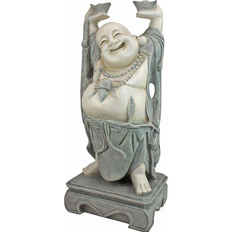 Design Toscano Jolly Hotei Buddha Sorridente Statua decorativa in stile asiatico da giardino, poliresina, pietra bicolore, 63,5 cm (1/5)