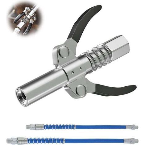 3x Embout Pompe a Graisse avec Tuyau Flexible, Pompe a Graisse Pneumatique Electrique Manuelle,Coupler G pour Pompe à Graisseur Convient pour Tous Types de Presses à Graisse (Double poignée)