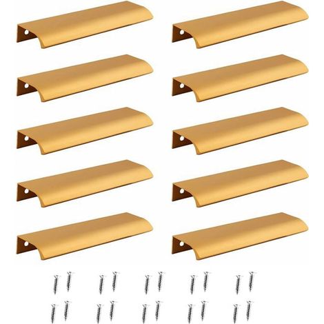 Poignées de meubles invisibles, lot de 10 poignées dorées, avec 20 vis.