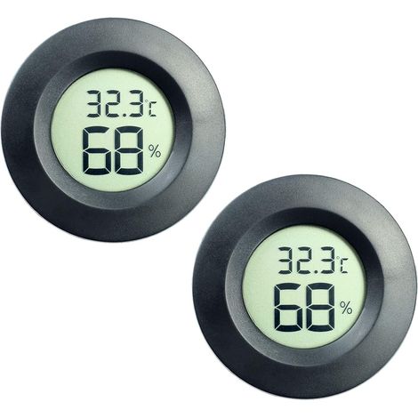 Mini Hygromètre Thermomètre Moniteur LCD Numérique Jauge d'Humidité Intérieure Extérieure pour Humidificateurs Déshumidificateurs Serre sous-Sol Salle de Bébé Fahrenheit ou Celsius,Black-2pcs (1/5)