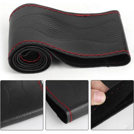 Housse de volant - - 38cm/15po - Cuir - Noir/Rouge - DIY avec aiguille et fil (1/5)