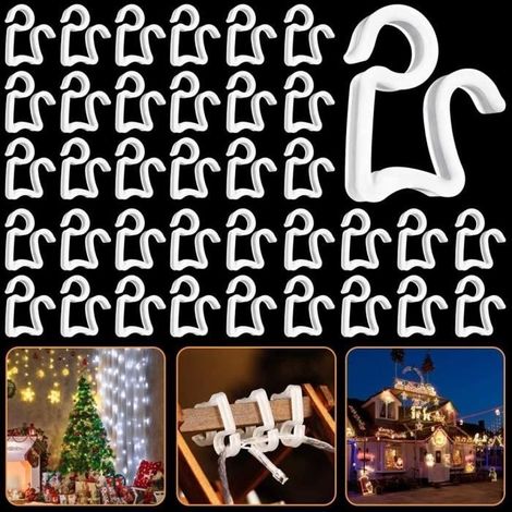50 Stück Kunststoff-Weihnachtsdachrinnenhaken, Mini-Lichterkettenclips für den Außenbereich (Weiß) (1/4)