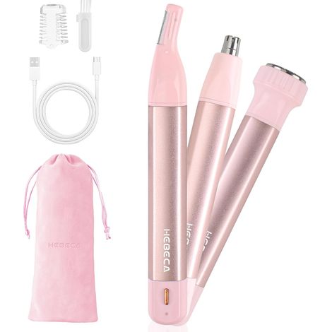 Tondeuse Poil de Nez Femme - 3In1 Rasoir Nez Oreilles Sourcil - Epilateur Nez Femme Rechargeable Etanche Portable avec sac de voyage - Rose (1/5)