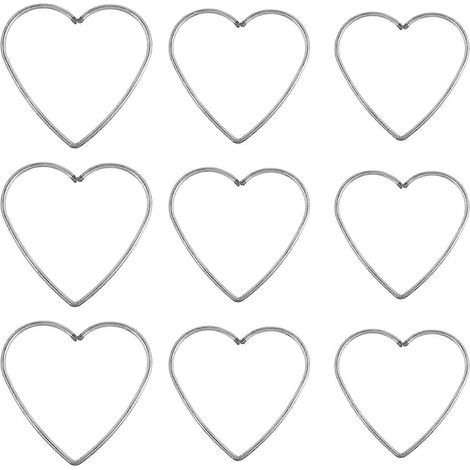 Lot de 9 anneaux en fer en forme de cœur, attrape-rêves simples, à faire soi-même, accessoire pour femme et fille (8 cm, 10 cm, 12 cm, 3 pièces de chaque)-M-Silver (1/3)