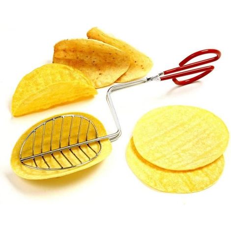 1 pince à tacos, en acier inoxydable, poignée en L, design contemporain, pour friture de coquilles, usage familial et professionnel (1/4)
