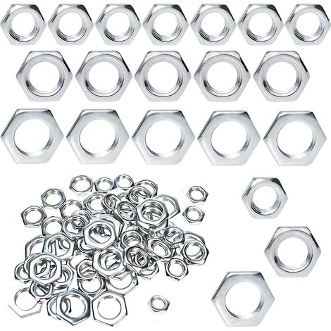Low Hex Nut Thin Hex Nuts M8 M10 M12 Zinc Plated Flat Hex Nut for Fixing Screws and Bolts with Fine Thread Silver (1/5)