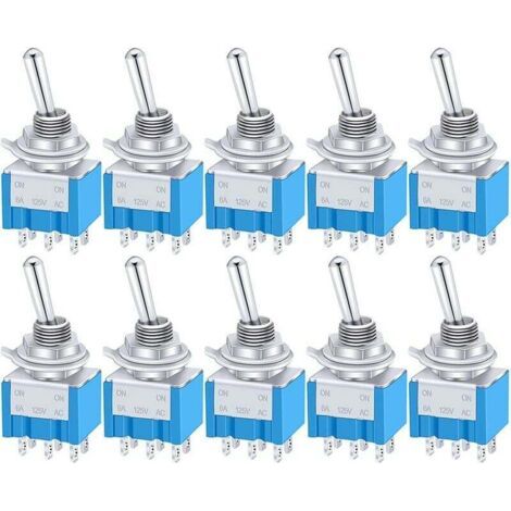 10 pezzi Mini interruttore a levetta in metallo ON/OFF/ON 6 terminali 3 posizioni DPDT AC 125 V 6 A per auto camion barca MTS-203
