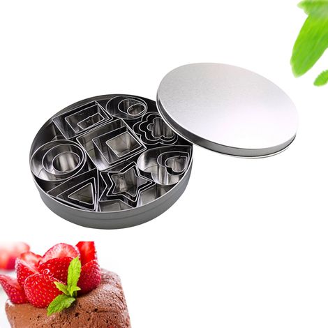 Lot de 24 emporte-pièces avec boîte en acier inoxydable en forme de polygone pour biscuits, pain, fondant, mousse, gâteau, moule de cuisson, outil de pâtisserie pour fête d'anniversaire, dessert, rest (1/5)