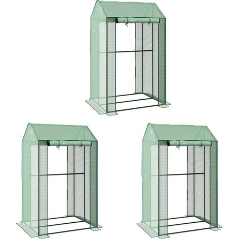 3er-Set gewächshaus Treibhaus Frühbeet, wetterbeständig, aufrollbare Tür, 100 cm x 80 cm x 150 cm, Grün