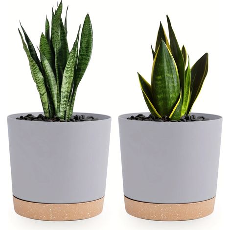 (Gris, lot de 2) 2 pots de fleurs ronds à fond amovible de 16,51 cm (6,5 pouces) pour jardin et extérieur. (1/4)