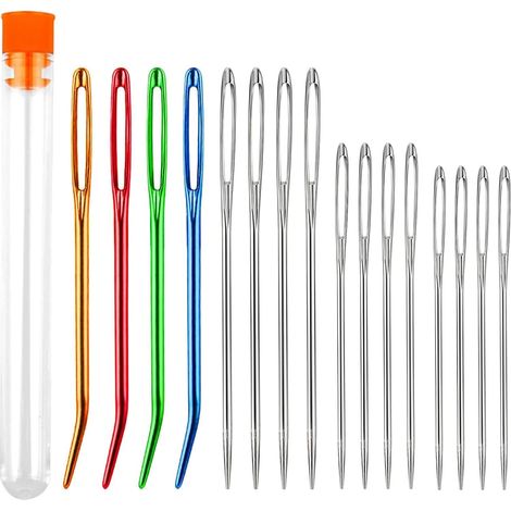 Lot de 16 Aiguilles Coudre, Enfant, Broderie, Grand Chas, Aluminium, Robuste, Fil, Couture, Needle (1/5)