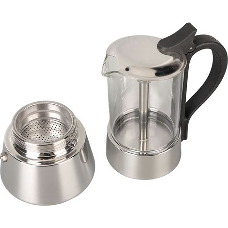 Cafetière italienne moka pot classique 4 tasses, dessus en verre cristal, acier inoxydable pour cuisinière (1/5)