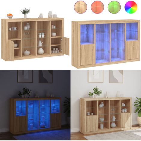 Buffets avec lumières LED 3 pcs chêne sonoma bois d'ingénierie - Buffet Moderne - Meuble Rangement - Luminaire Led - Décoration Intérieure - Bibliothèque Murale - Home & Living