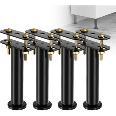 Lot de 4 pieds de lit réglables en hauteur de 18 à 32 cm - Pieds de support moyens robustes pour cadre de lit - Kit de renforcement pour sommier à lattes (1/5)
