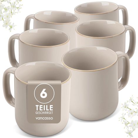 Kaffeetassen Set 6er Henkel 480ml Kaffeetassen Set 6 Soft Beige (1/5)