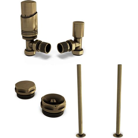 Talus Bold - Thermostatic Radiator Valve & Installation Kit - Antique Brass Angled 15mm
