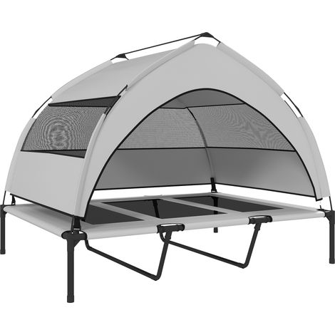 Lit pour chien exterieur avec toit sureleve pour grands chiens cadre en acier 122x92x94 cm Gris clair (1/5)