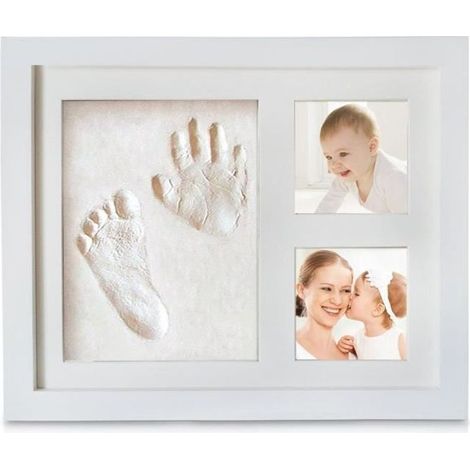 Baby Handprint et empreinte Kit, Cadre Empreintes Main Baby Print Photo Empreinte Bébé Cadre Photo Cadeau pour Nouveau Née (Blanc) (1/4)