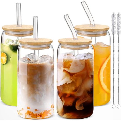 Gläser Deckel Strohhalm 4er 500ml Cocktailgläser Transparent 2 (1/5)