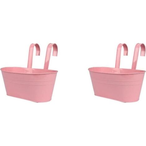 Set di 2 vasi da fiori sospesi multiuso con vari colori arcobaleno, fioriere da balcone in ferro rimovibili, binario di sospensione rosa, set rosa da 2 pezzi (1/4)