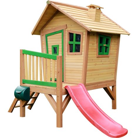 Axi Robin Maison Enfant Avec Toboggan Rouge Aire De Jeux Pour L'Extérieur En Marron & Vert Maisonnette / Cabane De Jeu En Bois Fsc (1/5)