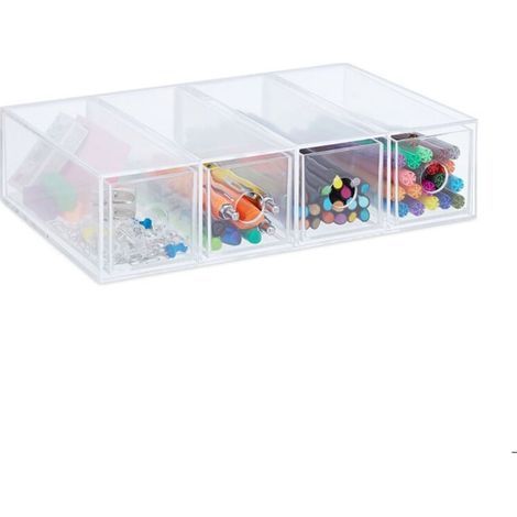 Boîte de rangement, format vertical & horizontal, tiroirs à 4 compartiments, HxLxP: 6x25x17,5cm, transparent (1/4)