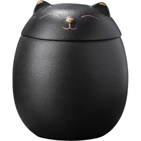 (Noir)Boîtes en céramique en forme de chat, urnes souvenir pour chiens et chats pour cendres, pots étanches à l\'humidité de Le noir (1/4)